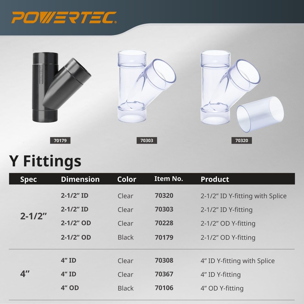 POWERTEC 2-1/2 Inch ID Y Fitting for 2.5'' Y Fitting, Id Y