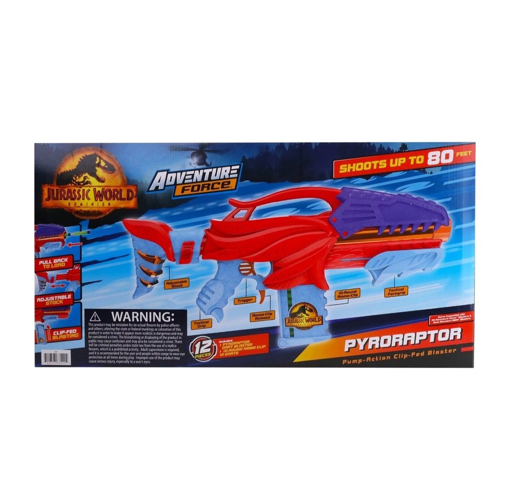 Adventure Force Pyroraptor Pump-Action Clip-FedBlaster - Compatible with Nerf