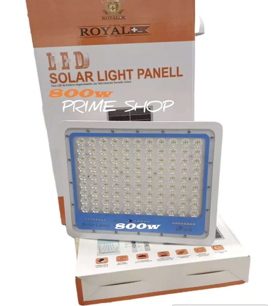 LED Spotlight 800W IP66 Solar Panel and Remote Control 6500K Rechargeable