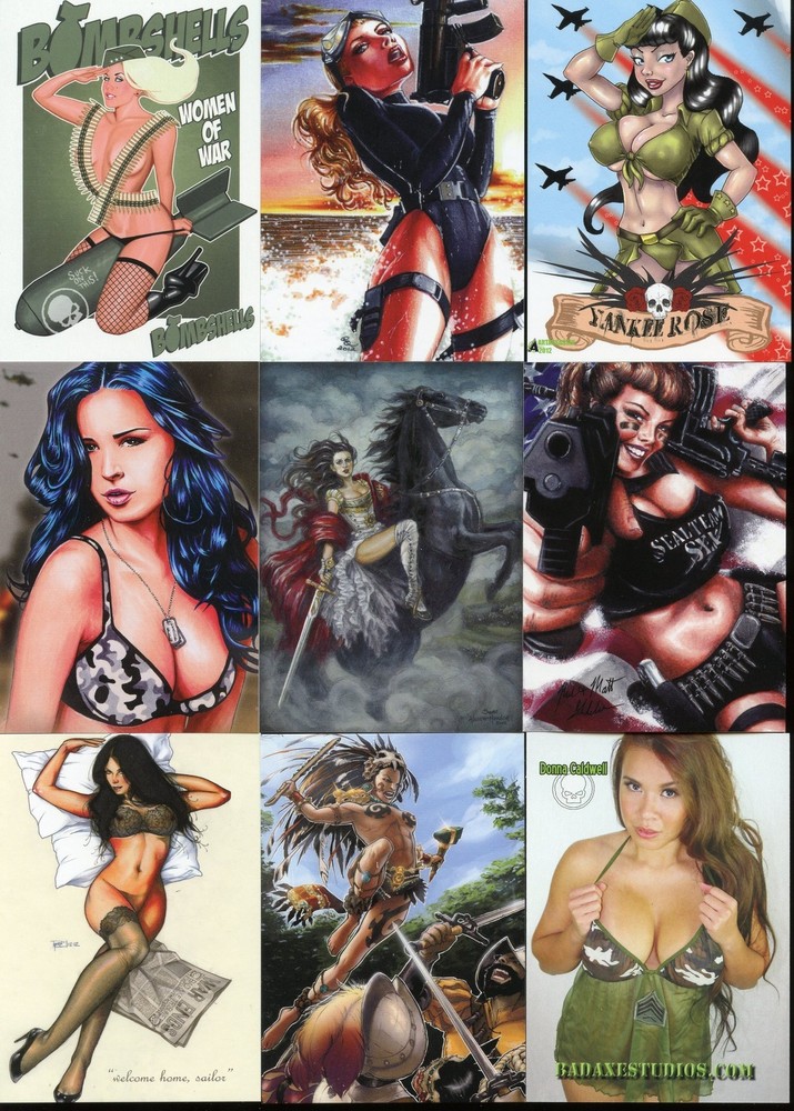 Bombshells Women of War (AxeBone BadAxe Studios) Complete 50-Card Set + 2 Models