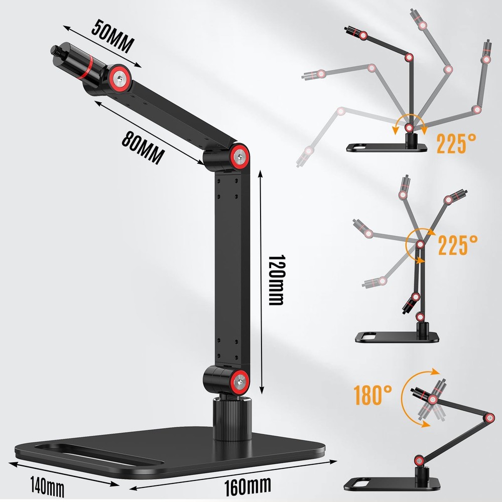 Projector Stand Desktop Foldable Stand with 1/4-Inch Thread, Height Adjustabl...