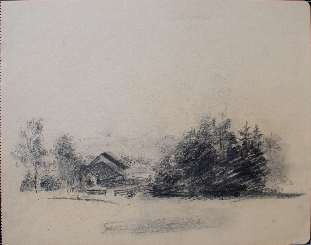 Willi Schmid Munich Secession House Tree Landscape Monogram Drawing