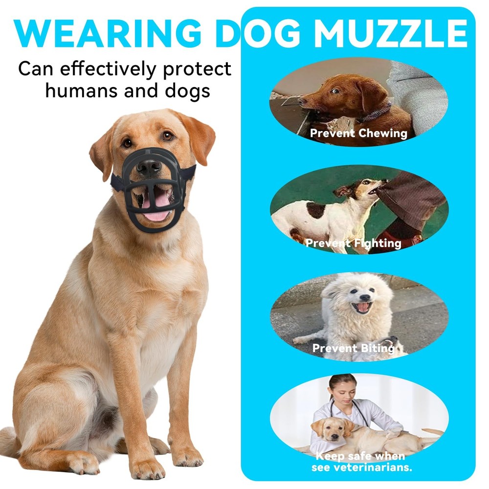 Dog Muzzle, Basket Muzzle Anti Biting Chewing, Sturdy Lightweight Muzzle Allo...
