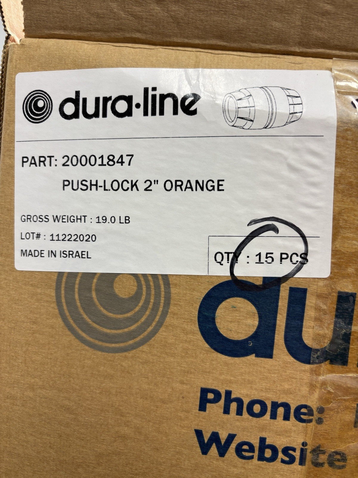 2" Dura-Line Molded Plastic Push Lock Coupler - Orange - 20001847 **CASE OF 15**