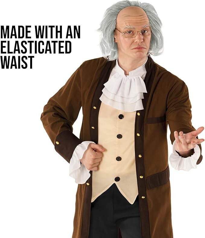 Men`s Benjamin Ben Franklin Costume + Wig Adult Founding Fathers Colonial Outfit
