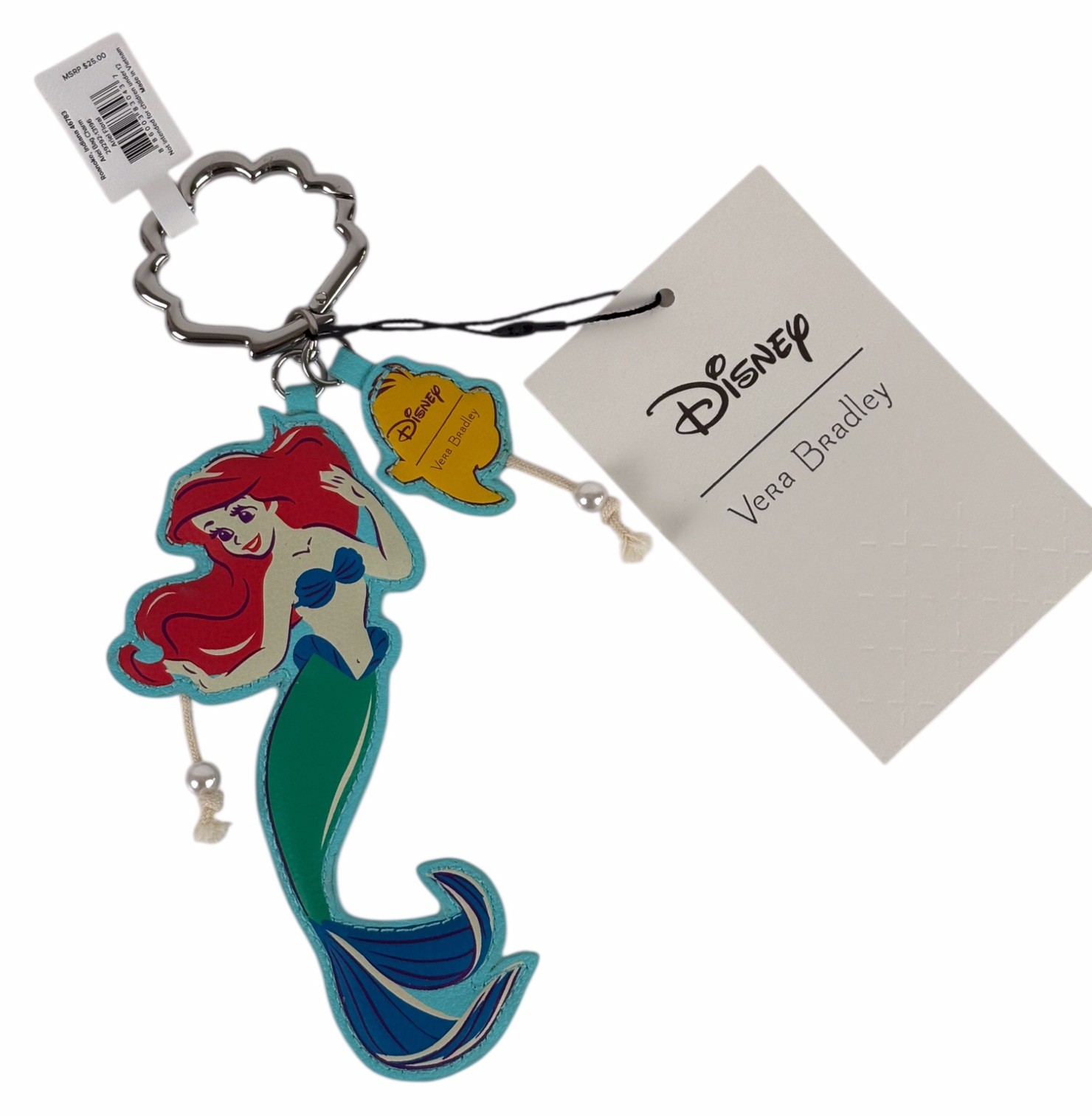 Vera Bradley Disney Ariel Floral Little Mermaid Bag Charm Faux Leather