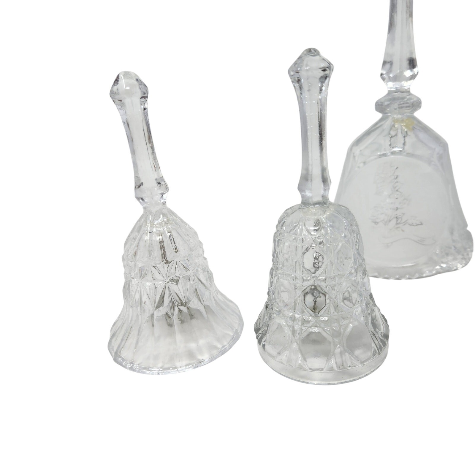 Lot Of 7 Mixed Etched Glass Ceramic Vintage Bells Collections Collectibles