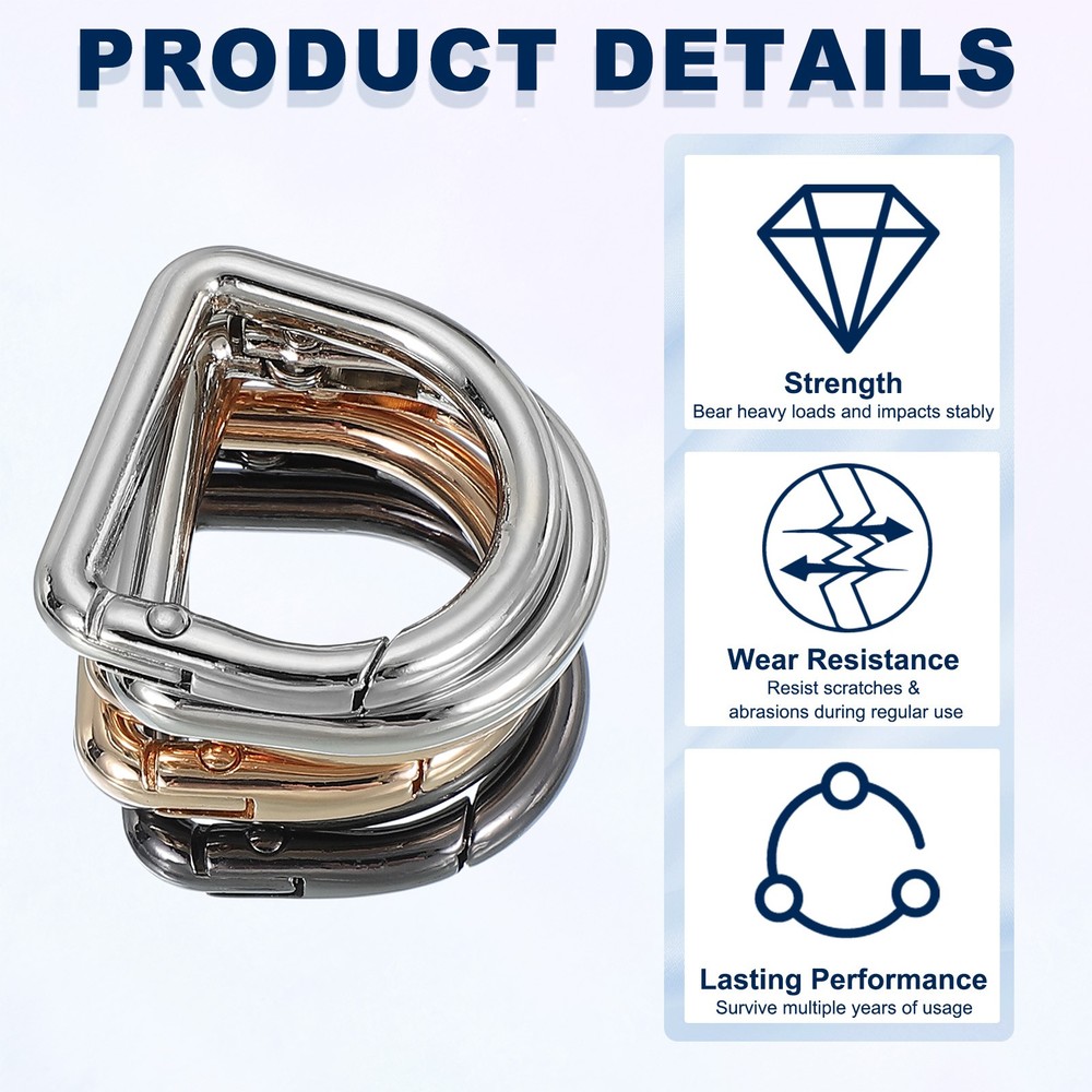 6 Pcs 27mm D Shaped Spring Snap Keychain Clip for Purses Silver