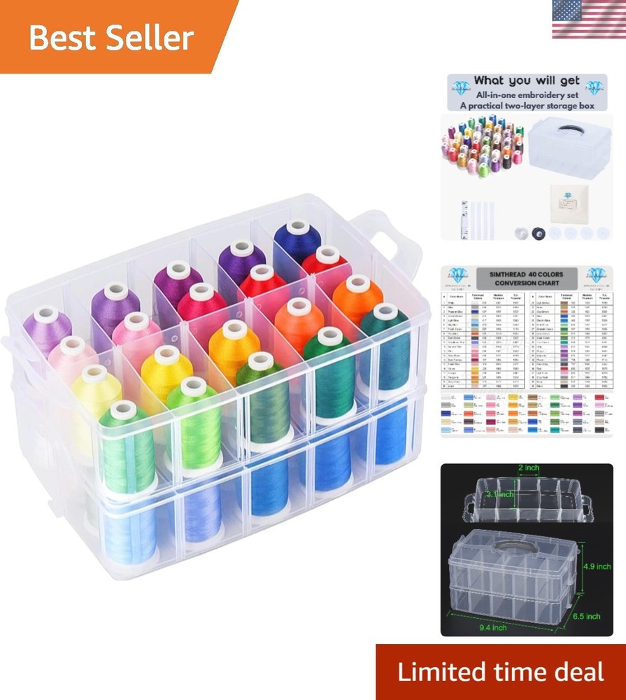 40-Color Polyester Thread Set in 2-Layer Organizer with Essential Tools
