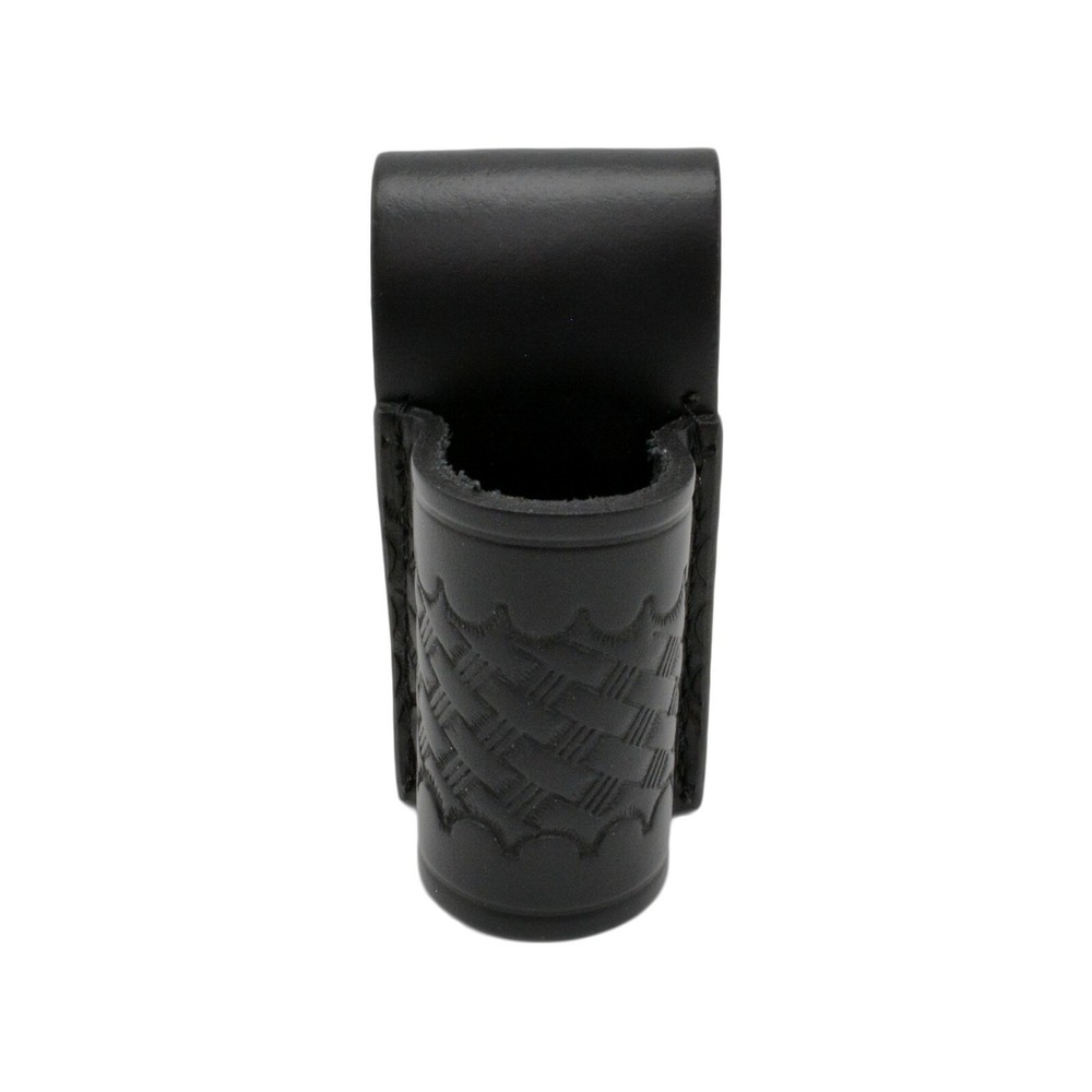 Basketweave Leather Flashlight Holder Open Top Bottom Compact Stinger Holster