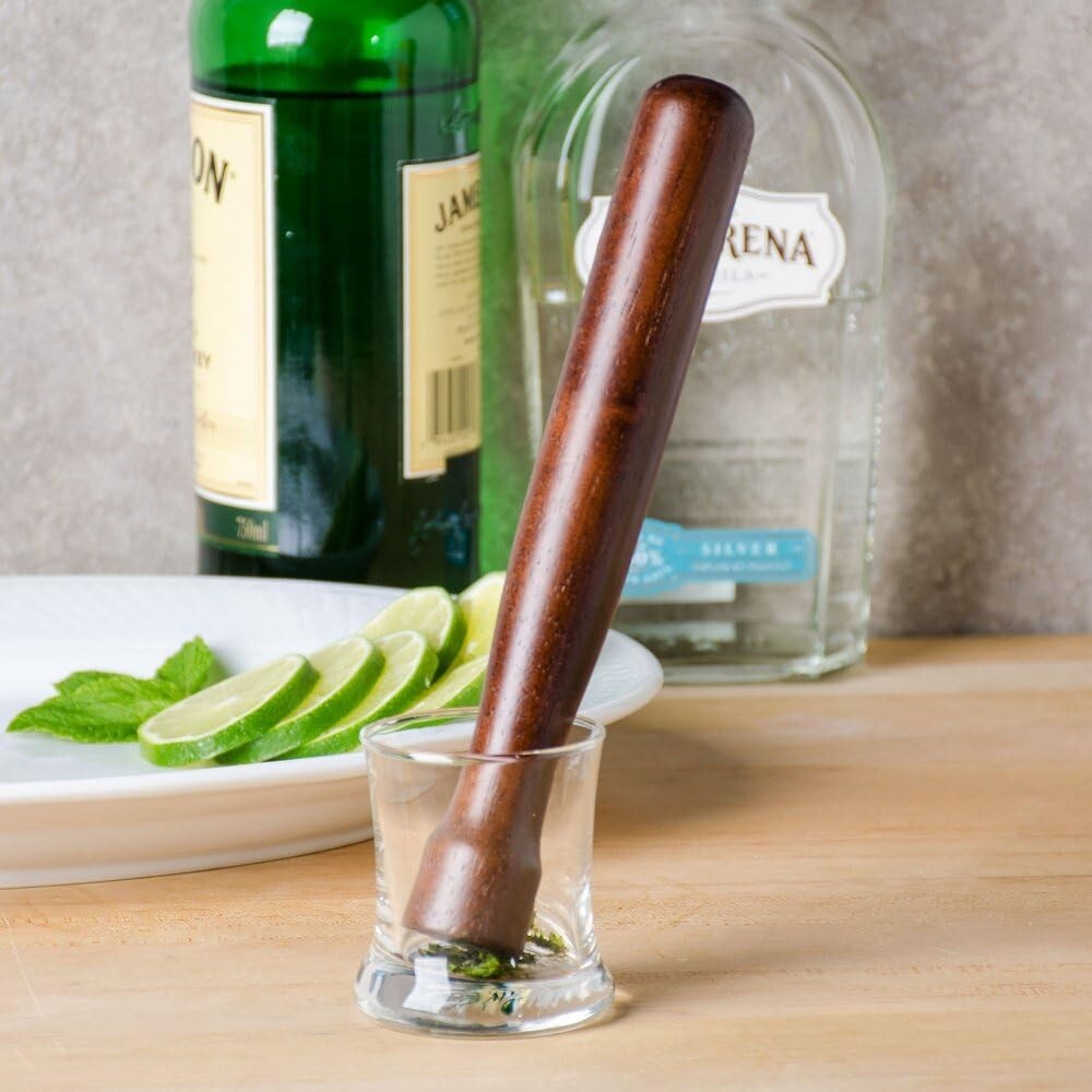 Bar Muddler 8", Flat Head, Lacquered Wood, Walnut