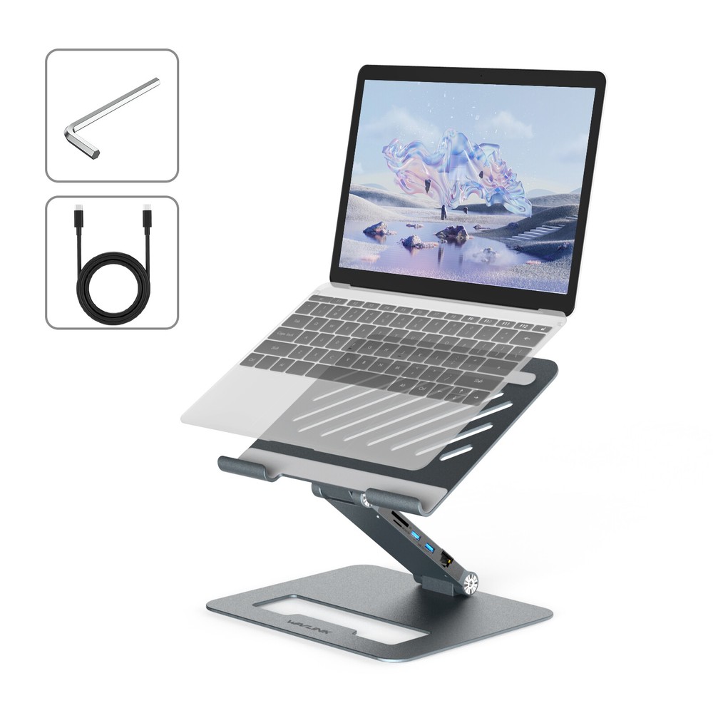 Adjustable Computer Riser Laptop Stand USB C Dock Dual HDMI for 10-17" Laptop