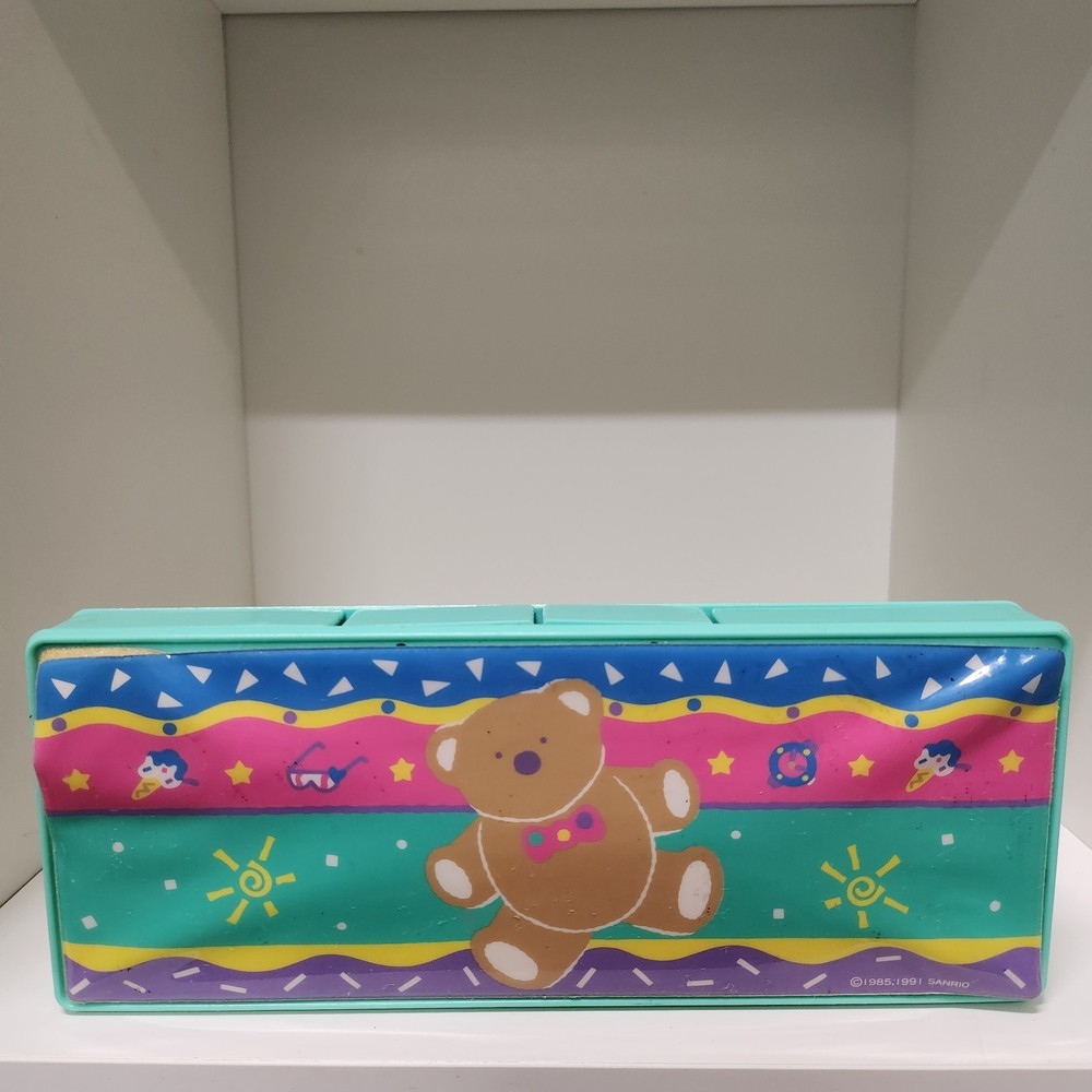 Sanrio 1991 Vintage Multi-Function Bear Design Collectible Plastic Pencil Case