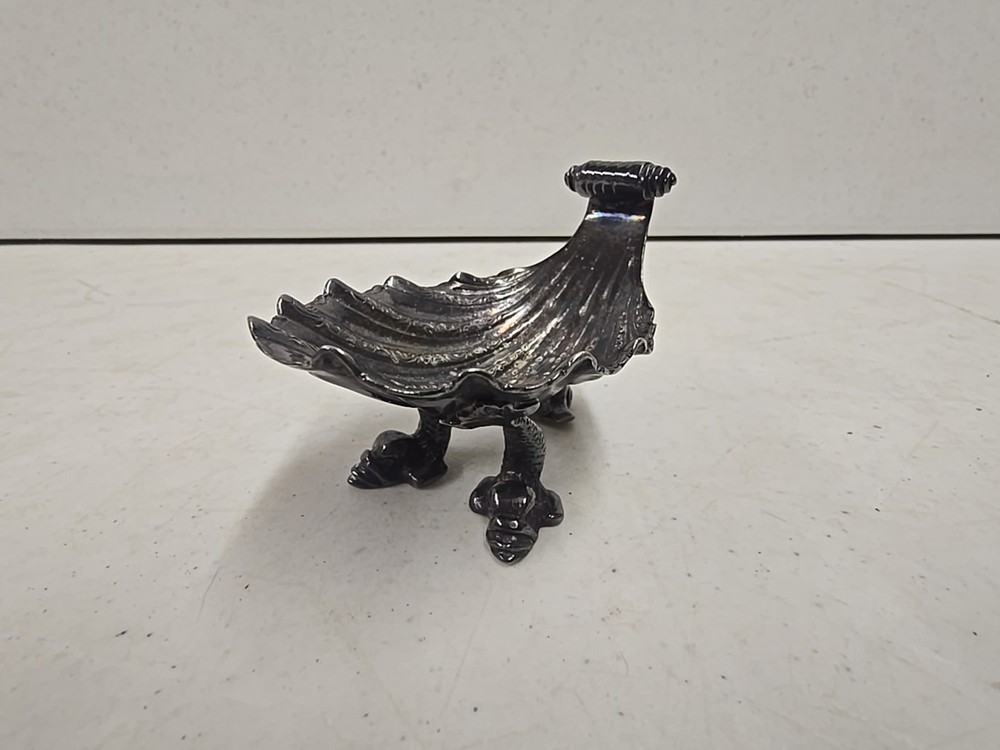 Antique Victorian Scroll Handle Dolphin Footed Silver Shell Dish Salt Dip