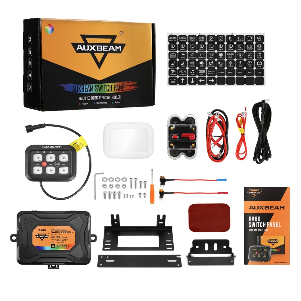 AUXBEAM RA60 RGB 6 Gang Switch Panel Kit Toggle Momentary Pulsed Controller Box