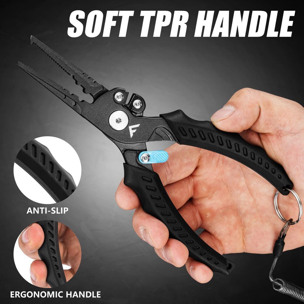 FLISSA 7.5" Fishing Plier Safety Lock Stainless Steel Hook Remover Braid Cutters