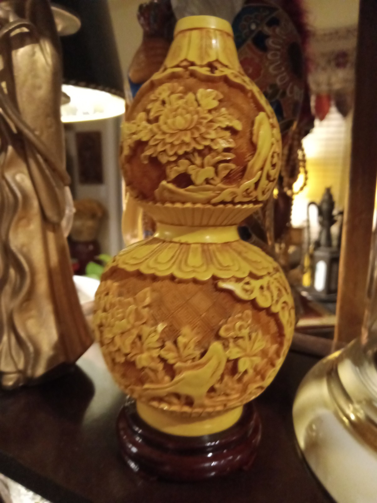 LOT of 12 Asian Carved Wood Display Stand 2.5in Diameter Footed Red Lacquer