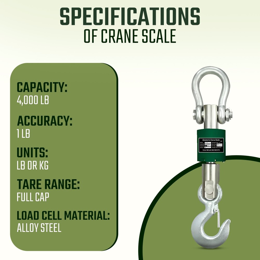 Washdown Safe 4,000 lb Crane Scale LCD with Calibration Certificate