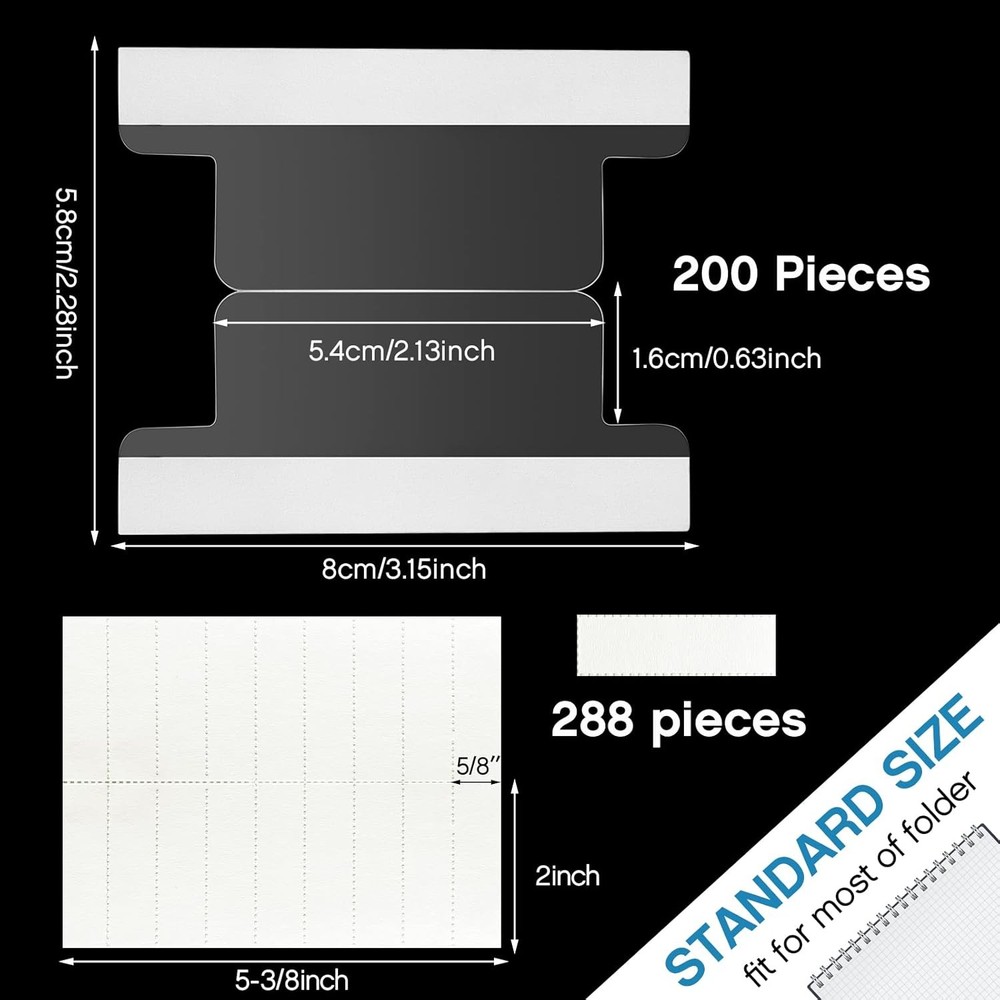 2 Inch Insertable Self-Adhesive Tabs with Printable 2 inch, Clear, White