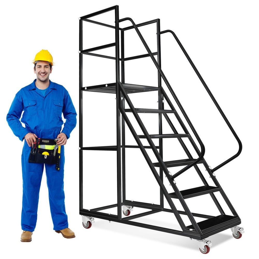 6Step Rolling Warehouse Step Ladder Rolling Stair &Wheel Movable Platform Ladder