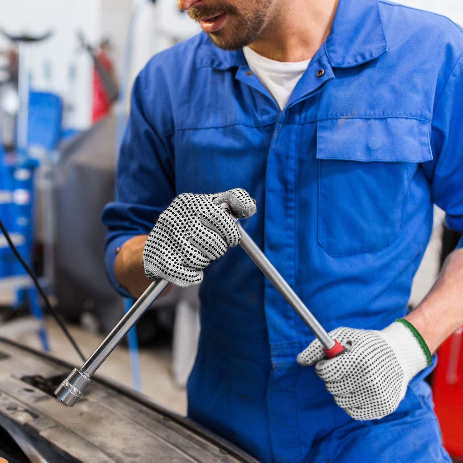 EvridWear Cotton Polyester String Knit Work Gloves With Two Side Dots, 12 Pairs