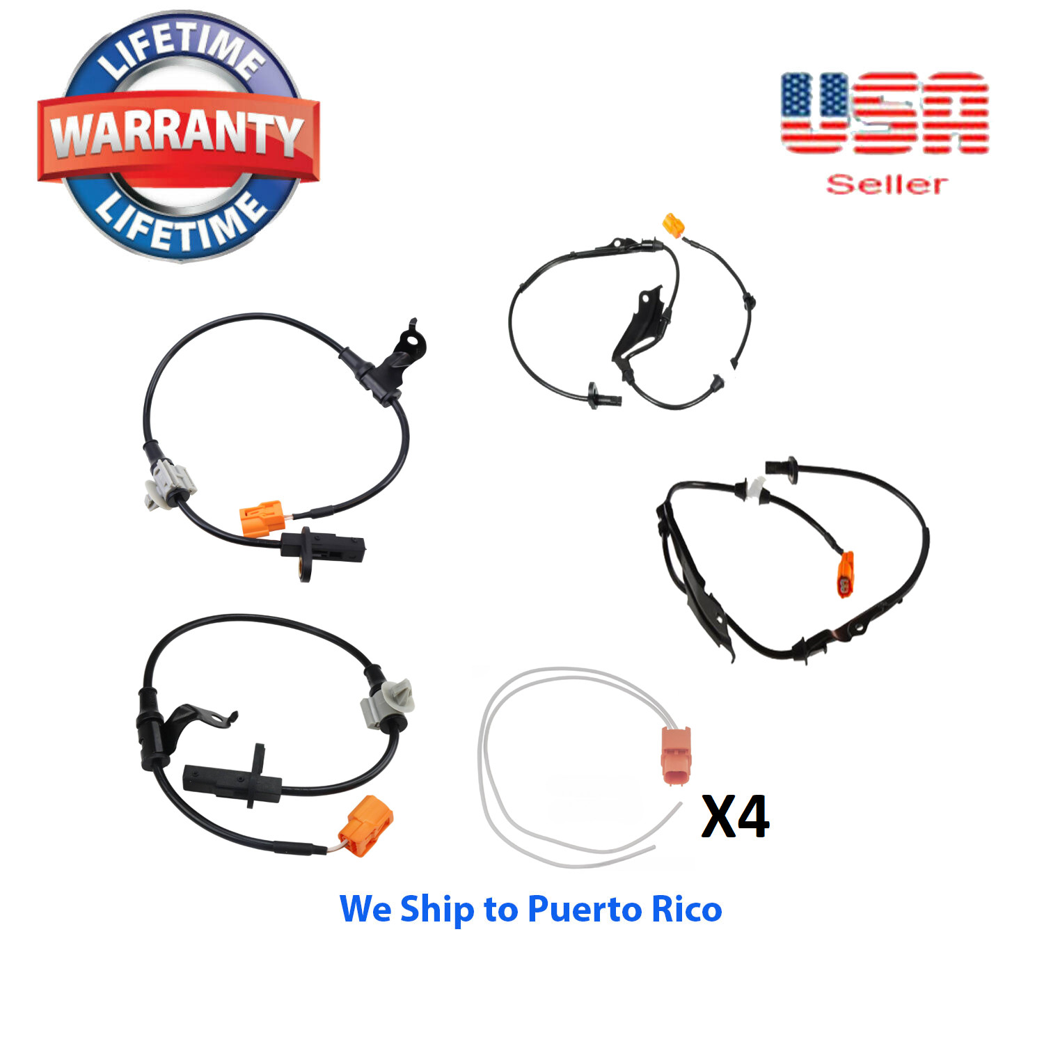 4 ABS Speed Sensor Front Rear & 4 Connectors Fit Accord 03-07 Sedan Built Japan