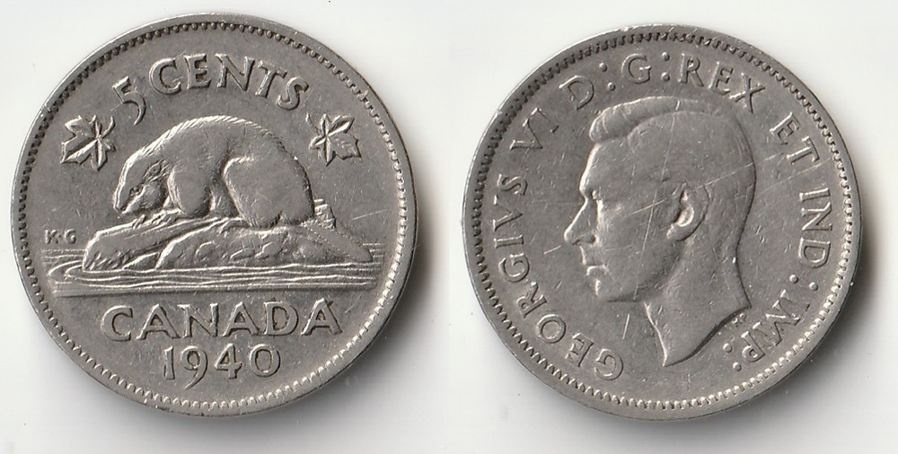 1940 Canada 5 cents coin