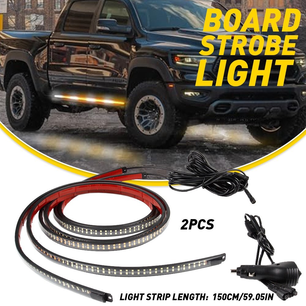 2pcs 60" Running Board Step Strips Bar LED Lights Strobe & White Amber