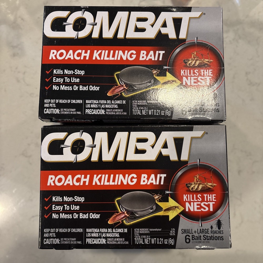 (2 Pack) Combat Roach Killing Bait Stations Small/Large 6 Count (12 Total) - 43