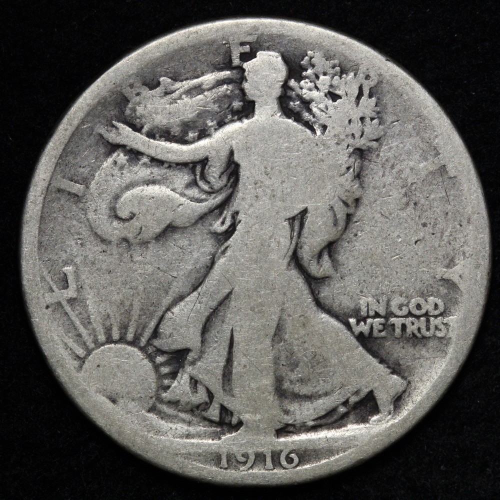 1916 Walking Liberty Silver Half Dollar VG E393 WREX