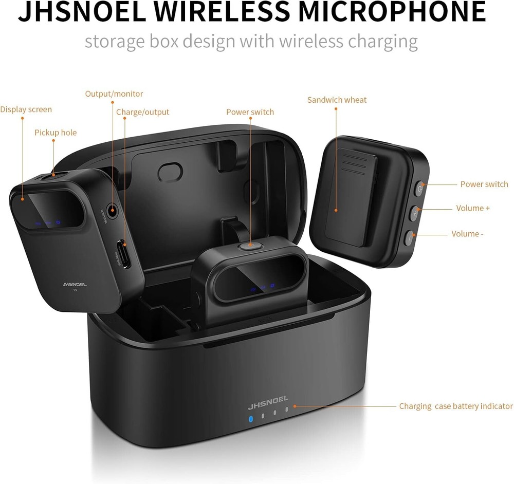 2 TX 1 RX Charging Case All in one Wireless Microphone