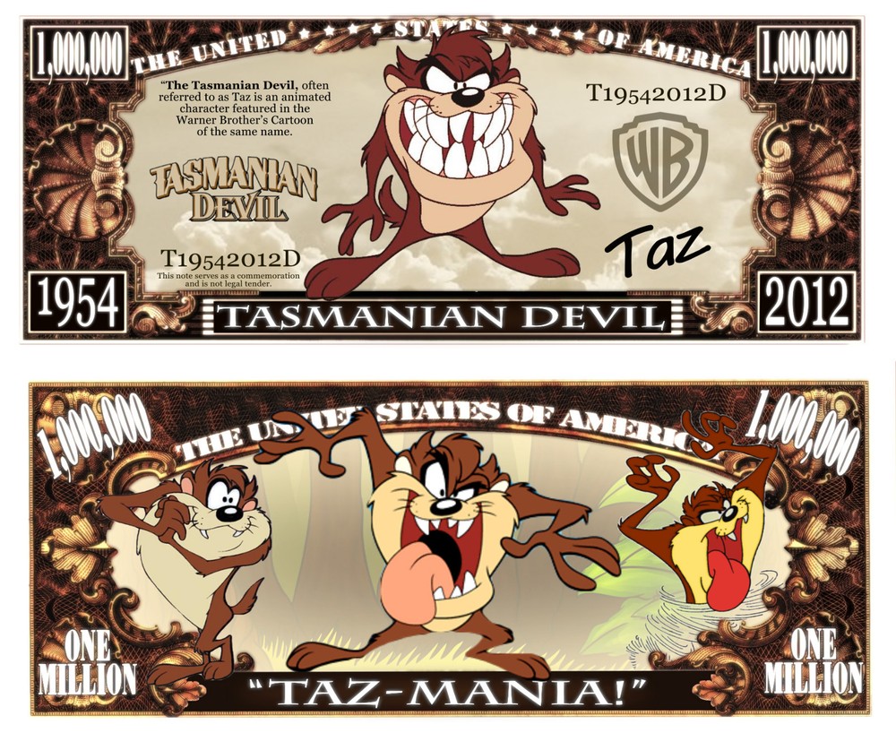 Taz ~ Tasmanian Devil Million Dollar Bill Funny Money Novelty Note + FREE SLEEVE