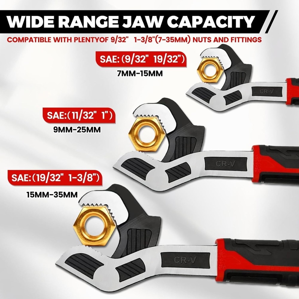 6” 8” 10” Multi-function Self-locking Pipe Wrench Set, Chromium Vanadium Steel