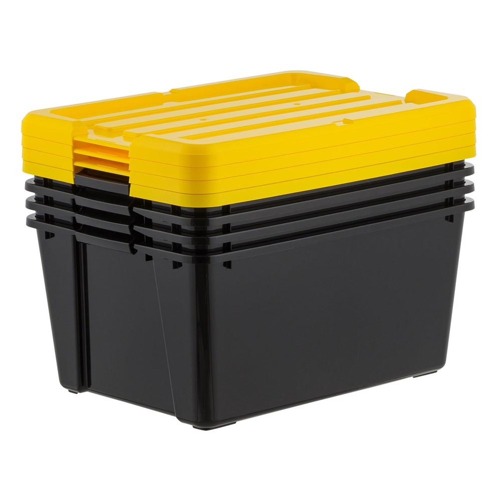 45 Qt Black Plastic Stackable Storage Bin with Lid Tote, 4-Pack
