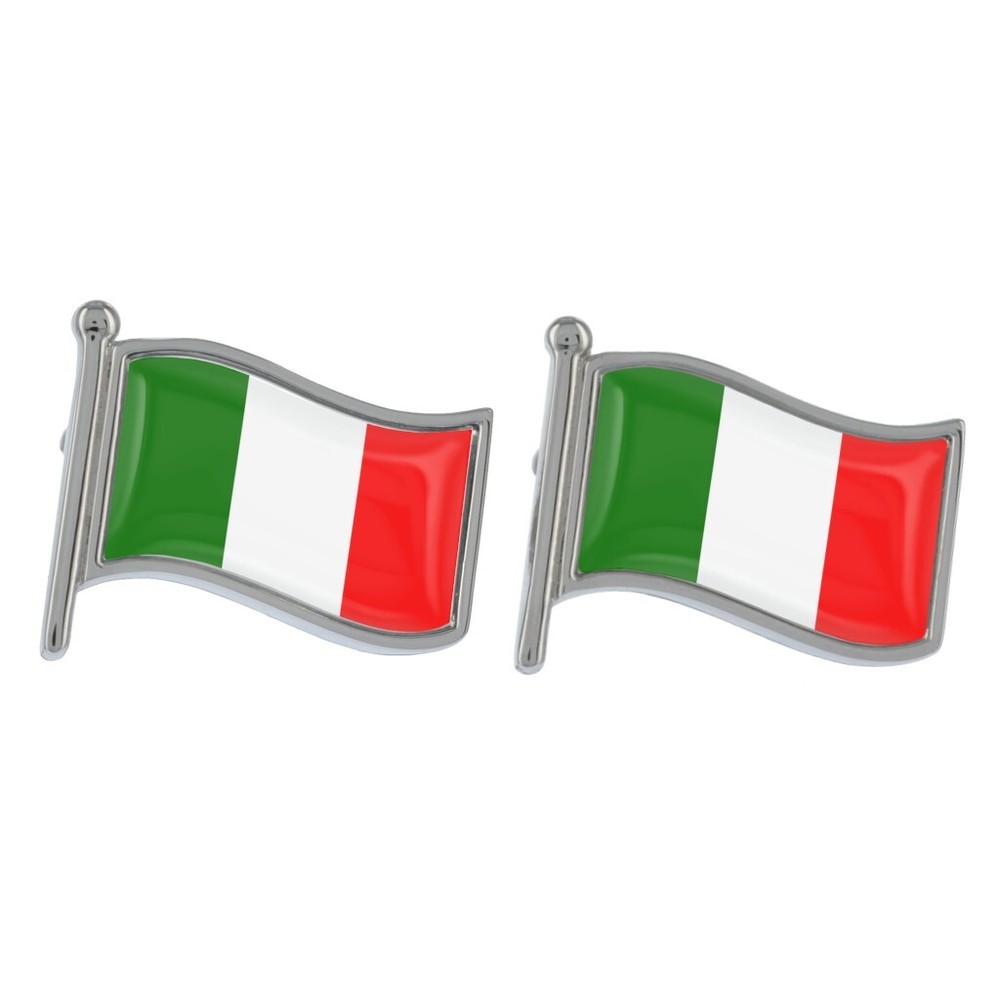 Italy Wave Flag Silver Cufflinks in Gift Box