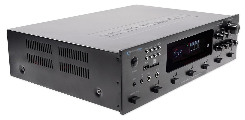 Technical Pro 6000 Watt Bluetooth Karaoke Amplifier Receiver w/ USB, SD+(2) Mics