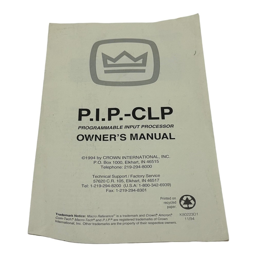 Crown PIP AMCb Input Card Programmable Crossover, Equilization & Compressor