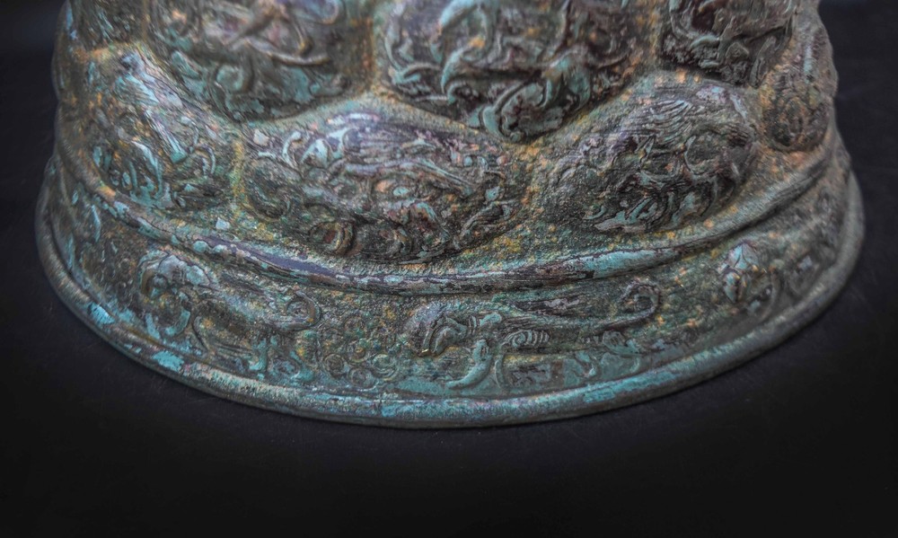Islamic Mamluk Candlestick Base, Embossed and Engraved Bronze, Middle Eastern
