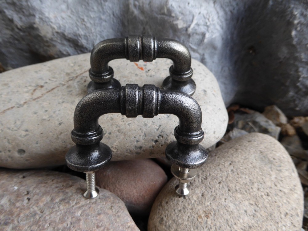 Small Antique Nickel Silver PIPE HANDLE Drawer Pull Industrial Modern Steampunk