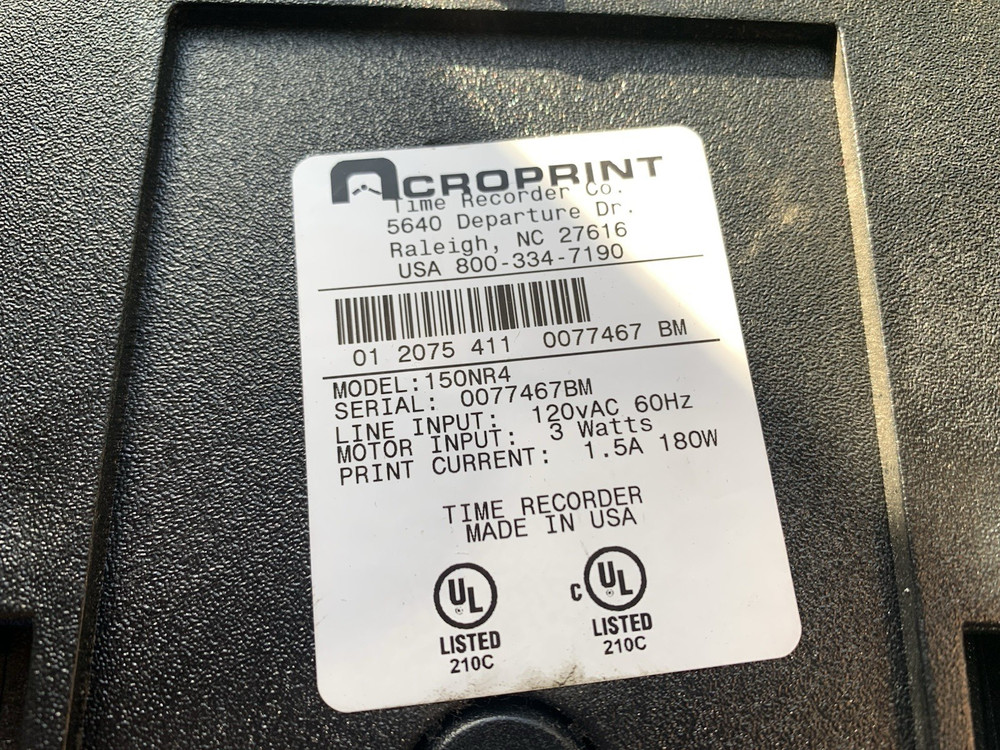 Acroprint Time Recorder Co. 150NR4 Tested With Keys * Read Description *