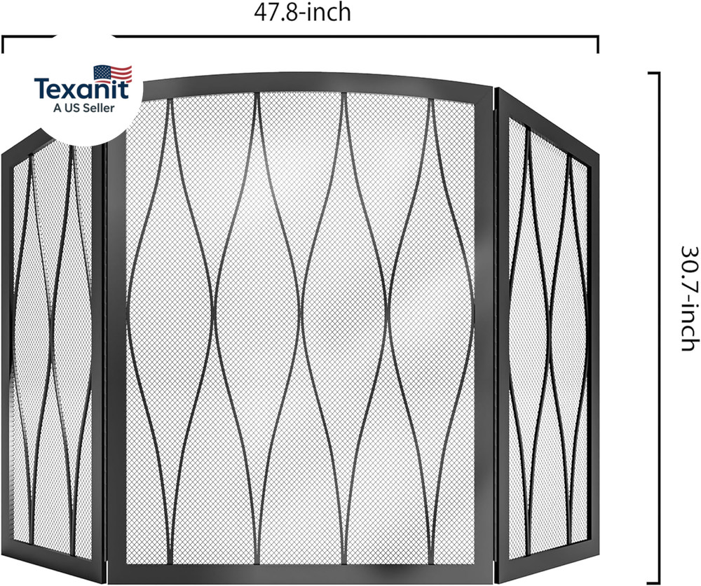 Childproof Fireplace Screen 3- Panel Modern Handcrafted Wrought Iron Foldable Me