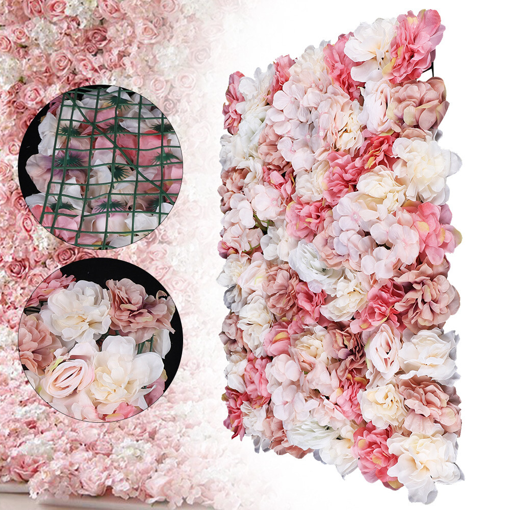 6pcs Artificial Rose Flower Wall Hydrangea Panel Background Wedding Party Decor