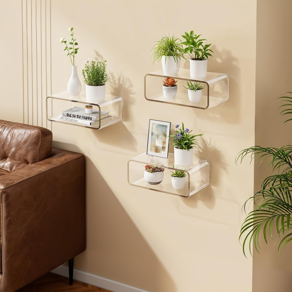 Modern Floating Acrylic Nightstand - Space-Saving Wall-Mounted Shelf