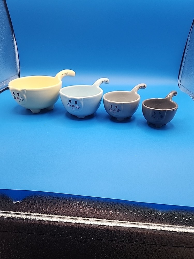 Kitty Cat Ceramic 4 Pc Nesting Stackable Measuring Cup Set Ceramic