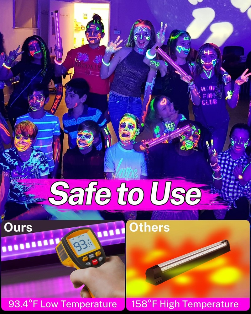 4 Pack Rechargeable Black Light Bar, 5000mAh Large Capacity Battery Powered...