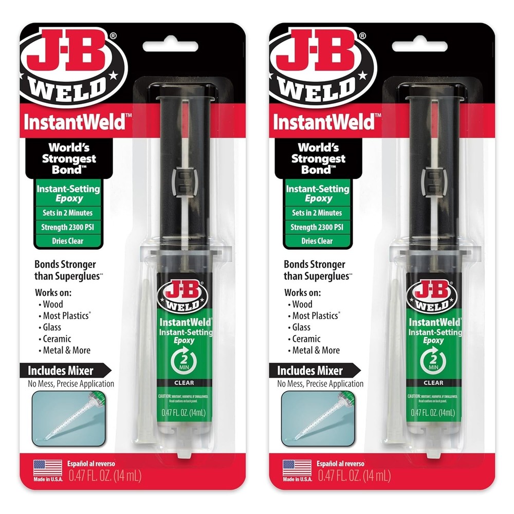 J-B Weld InstantWeld: 2 Pack 14ml Clear Epoxy - Strong Bond, Quick Application