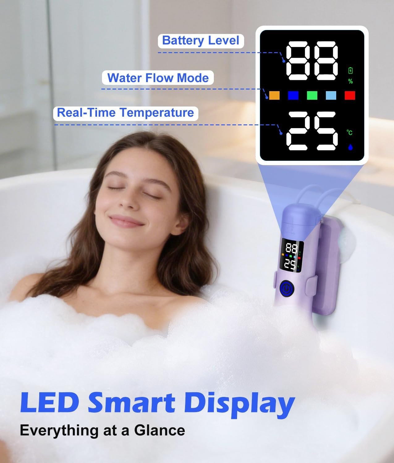 Bath Jet Spa for Tub, 10400mAh Rechargeable 5-Level Bathtub Jet with LED Display