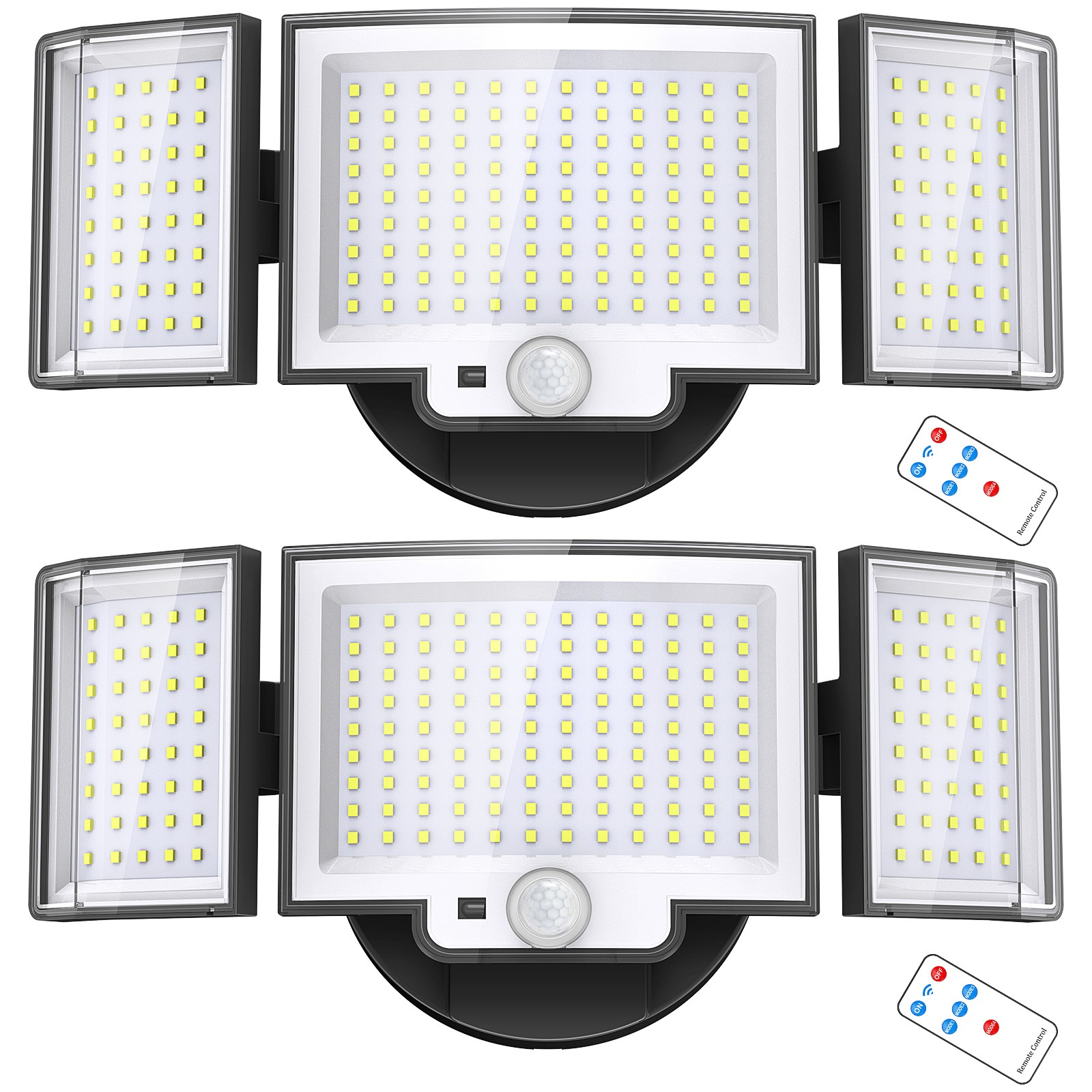 2 Pack 188LED Security Light Motion Sensor Outdoor 3 Head  Floodlight Waterproof
