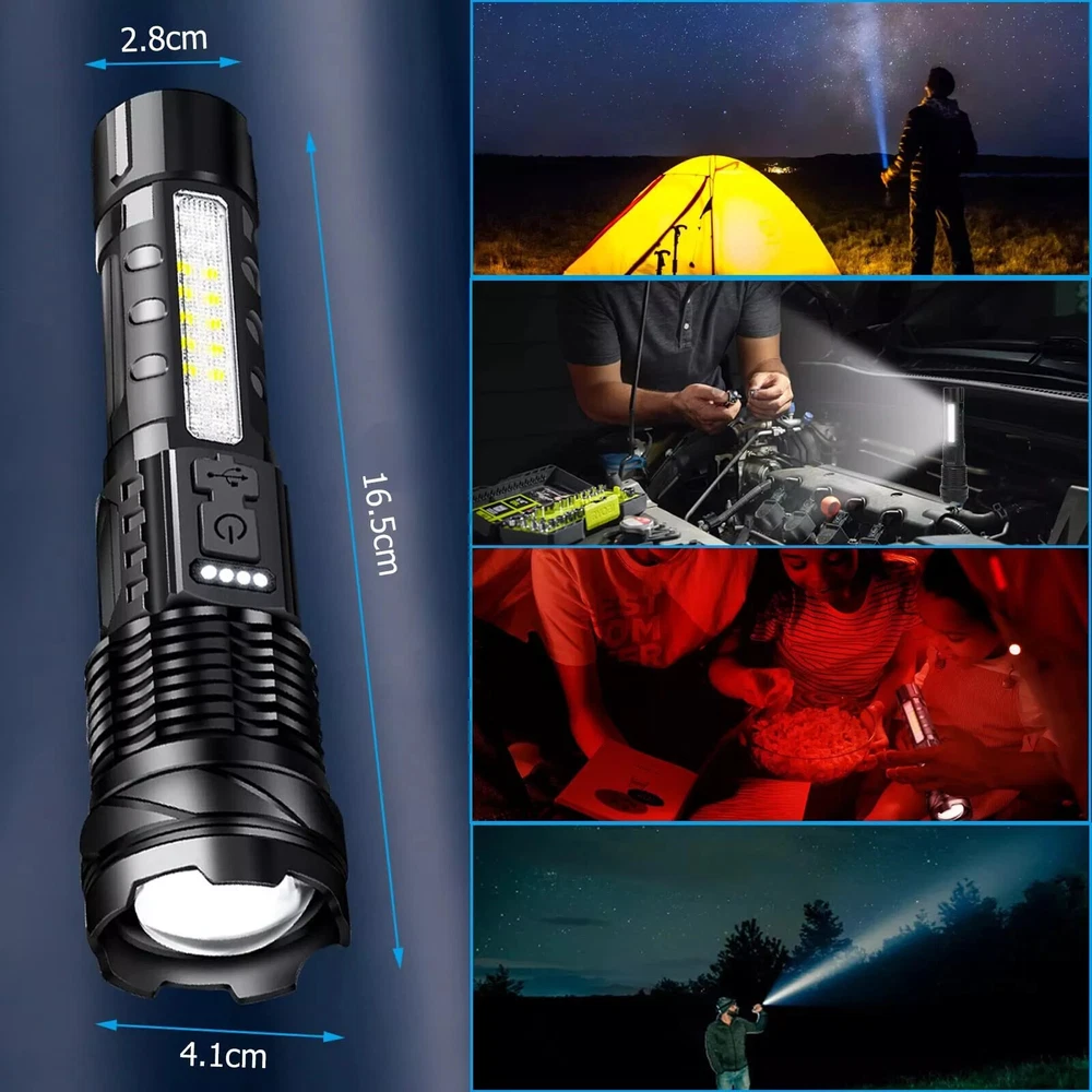 15000000LM Super Bright Flashlights High Lumens Rechargeable 7 Modes LED Flash
