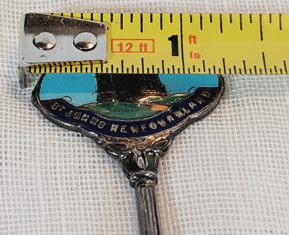 Exquisite EPNS Silverplated Enamel Spoon Cabot Tower St Johns Newfoundland Vtg